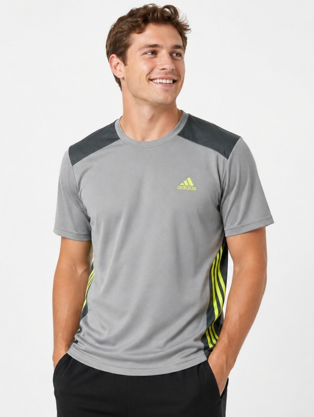 Adidas Shirt Climacool Mens Large Grey and Green Shirt Lightweight Short Sleeve